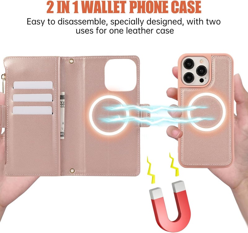 Wallet Flip Case for iPhone 15 Pro Max/15 Pro/15 Plus/15, Magnetic Detachable Phone Case with Large Space Card Slots Stylish Leather Cover (Black,15 ProMax) - Image 2