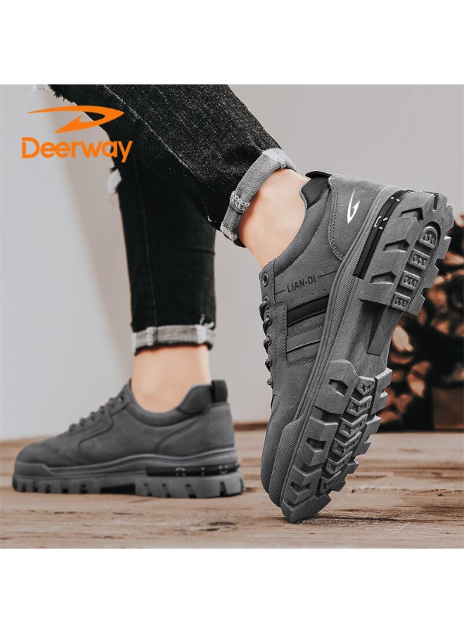 Deerway Men's Shoes  Autumn Winter British Casual Sneakers Thick Sole Outdoor Work Shoes Fashion Gray Size 43 - Image 3
