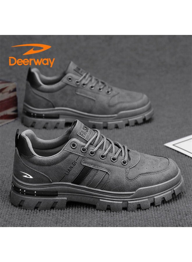 Deerway Men's Shoes  Autumn Winter British Casual Sneakers Thick Sole Outdoor Work Shoes Fashion Gray Size 43 - Image 4