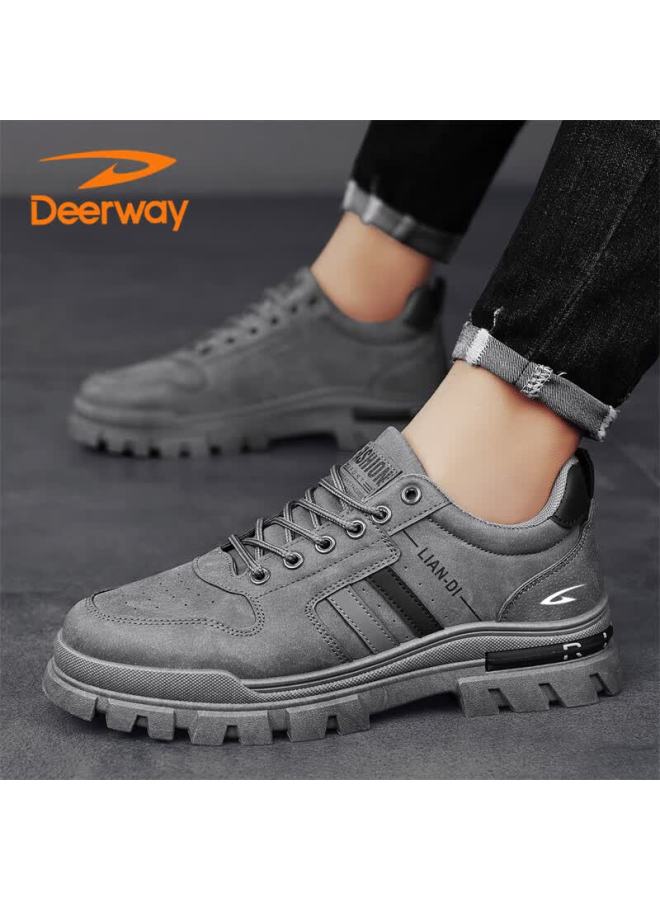 Deerway Men's Shoes  Autumn Winter British Casual Sneakers Thick Sole Outdoor Work Shoes Fashion Gray Size 43 - Image 2