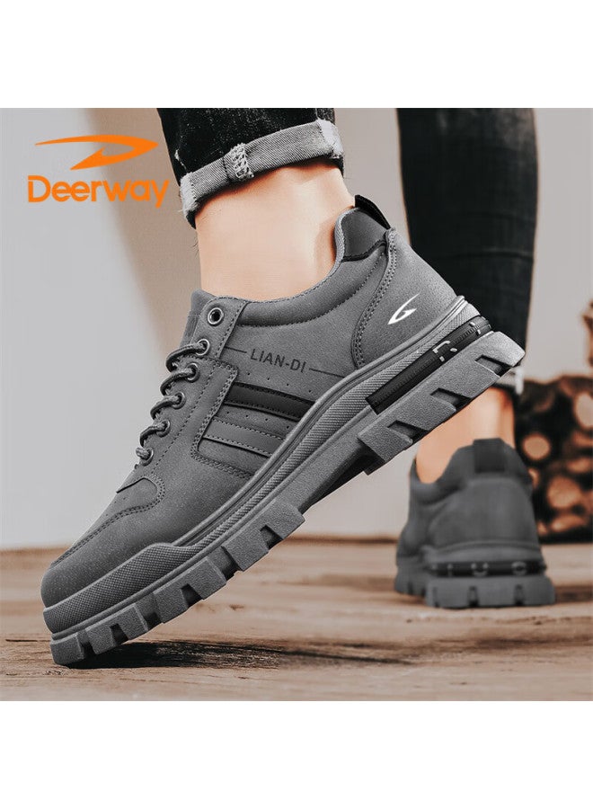 Deerway Men's Shoes  Autumn Winter British Casual Sneakers Thick Sole Outdoor Work Shoes Fashion Gray Size 43 - Image 1