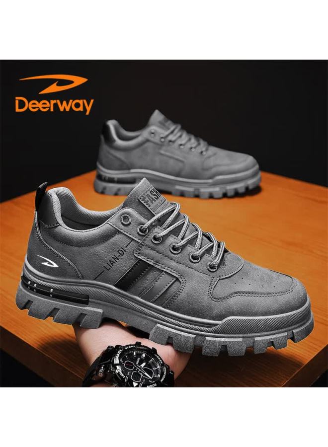 Deerway Men's Shoes  Autumn Winter British Casual Sneakers Thick Sole Outdoor Work Shoes Fashion Gray Size 43 - Image 5