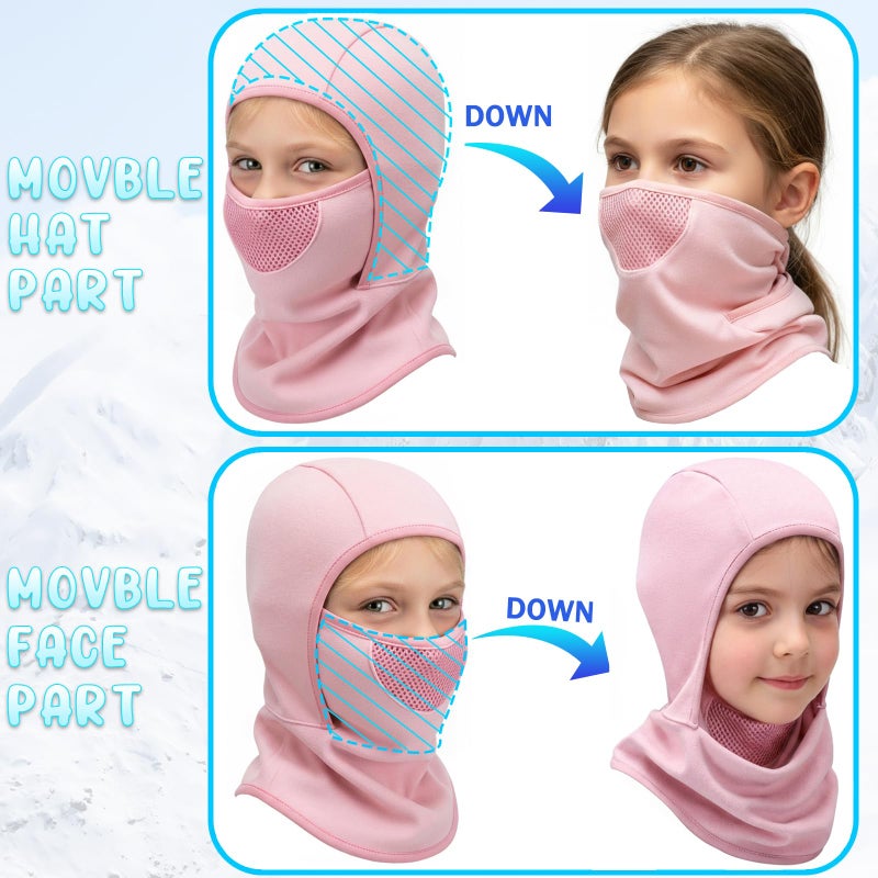 Outrip Breathable Kids Balaclava Ski Mask for Boys Girls - Windproof Fleece Winter Face Mask Cover for Cold Weather (US, Age, 5 Years, 12 Years, Pink) - Image 5