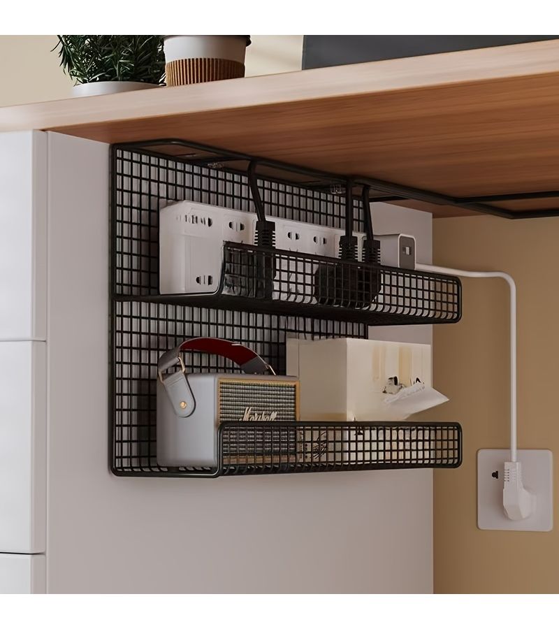 Under Desk Cable Management Organizer 11 81inch Double Layer White No Drill Cord Holder Wire Storage Box Cable Trunking Desktop Routing Solution Drawer Organizer Home Storage - Image 1