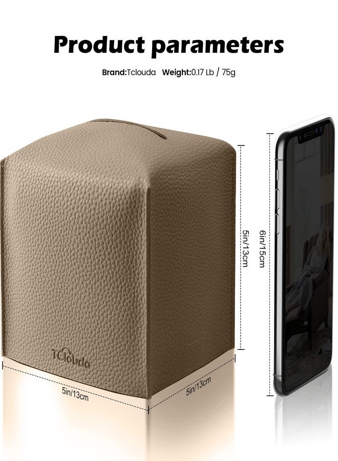 Tclouda Tissue Box Cover for PU Leather, Modern Simple Solid Color Holder Square Tissue Bag, Ideal for Bathrooms,Office,Car,Outdoor Tent,Dining Table,5"X5"X5", Single Cocoa Brown - Image 2