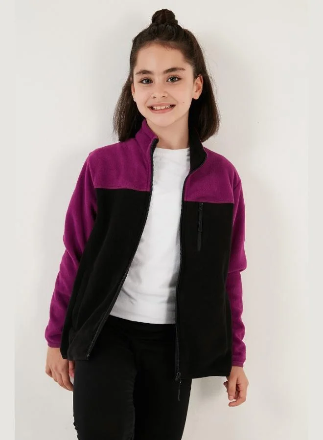 ليلا كارديجان قطبي للأطفال من ليلا بسحاب وياقة واقفة وجيوب بلونين  قطعة