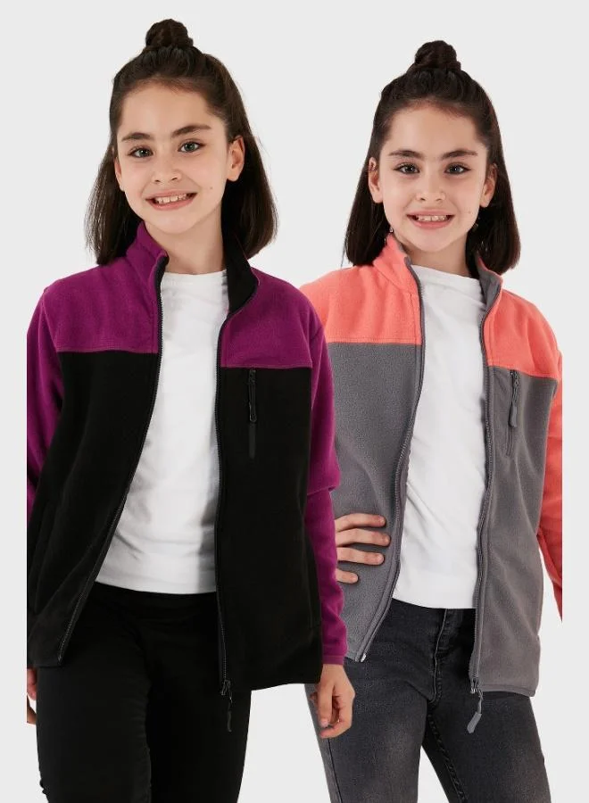 ليلا كارديجان قطبي للأطفال من ليلا بسحاب وياقة واقفة وجيوب بلونين  قطعة