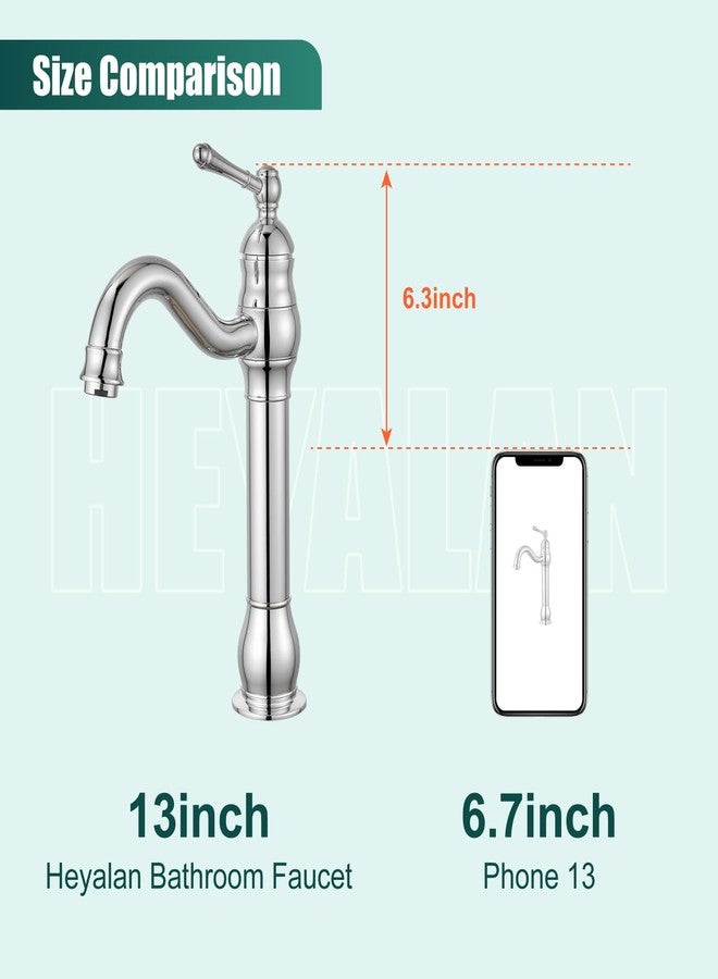 Heyalan Vessel Sink Faucet Tall Bathroom Faucet Single Handle 1 Hole High Spout with Drain Brass Material 360 Degree Adjustable Lavatory Vanity Mixer Tap,Straight Body,Polish Chrome - Image 2