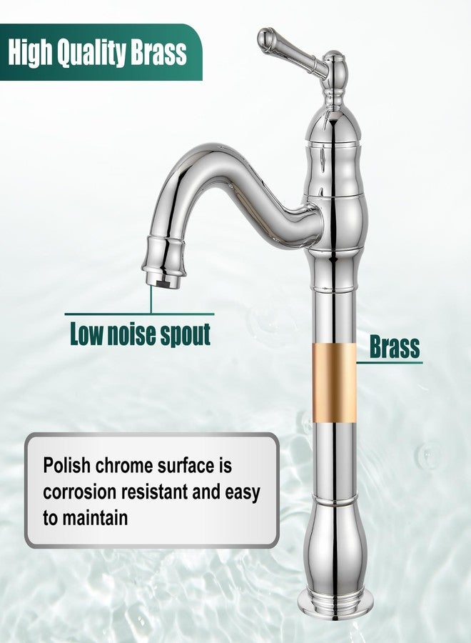 Heyalan Vessel Sink Faucet Tall Bathroom Faucet Single Handle 1 Hole High Spout with Drain Brass Material 360 Degree Adjustable Lavatory Vanity Mixer Tap,Straight Body,Polish Chrome - Image 3