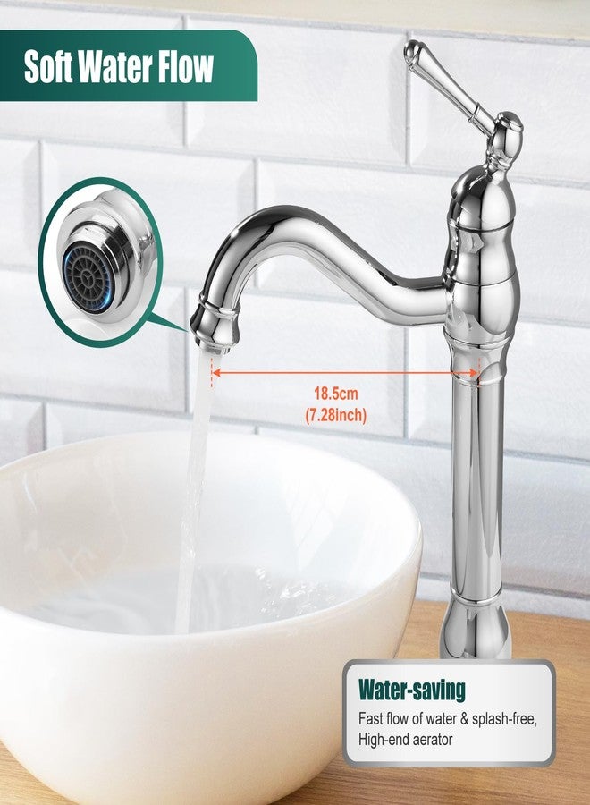 Heyalan Vessel Sink Faucet Tall Bathroom Faucet Single Handle 1 Hole High Spout with Drain Brass Material 360 Degree Adjustable Lavatory Vanity Mixer Tap,Straight Body,Polish Chrome - Image 4
