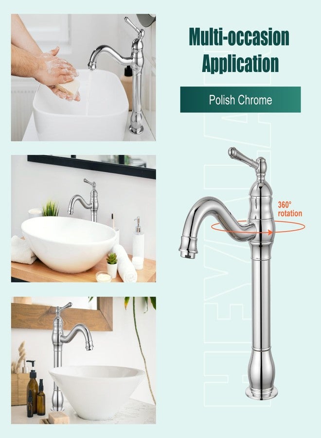 Heyalan Vessel Sink Faucet Tall Bathroom Faucet Single Handle 1 Hole High Spout with Drain Brass Material 360 Degree Adjustable Lavatory Vanity Mixer Tap,Straight Body,Polish Chrome - Image 5