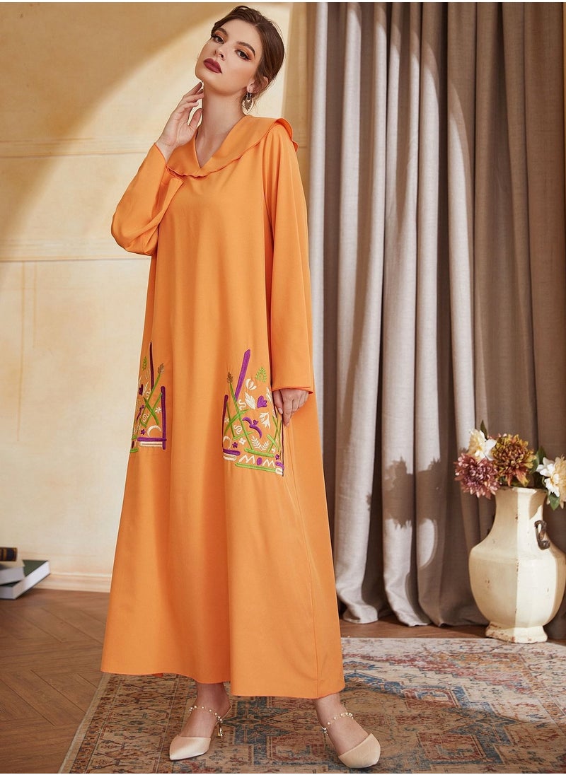 ShineShe - Jalabiya Orange Embroidered Robe, Shineshe Abaya - Image 1