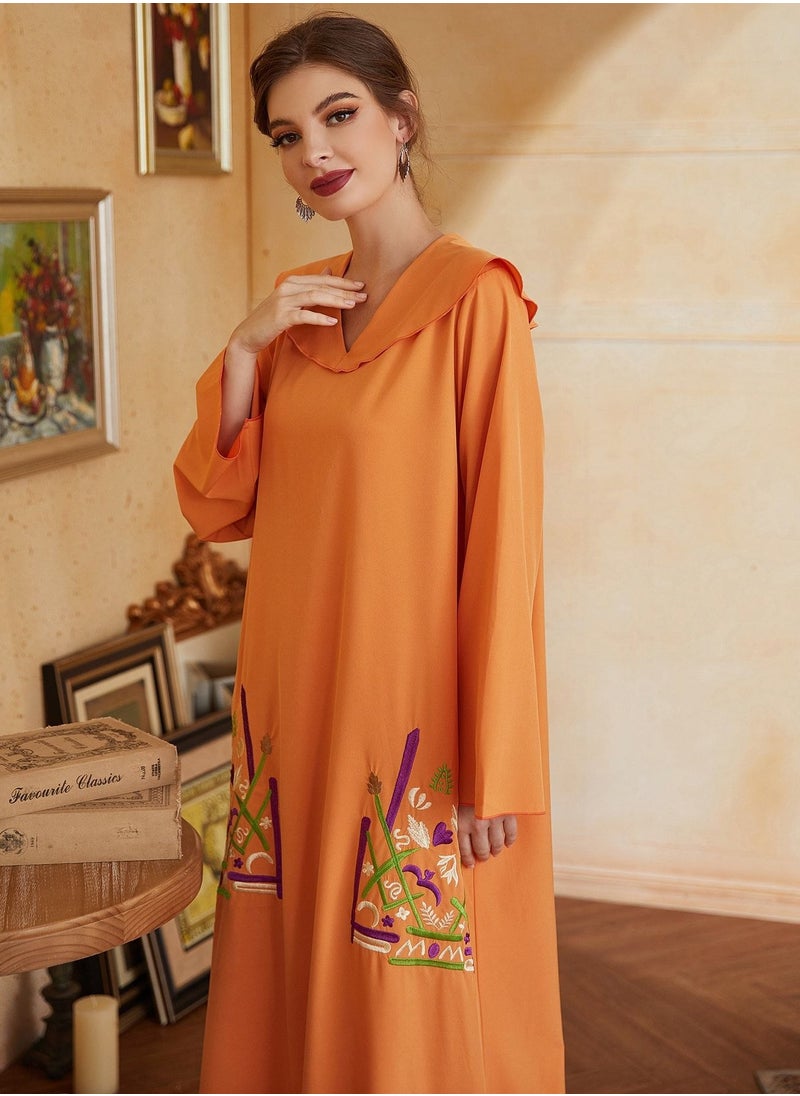 ShineShe - Jalabiya Orange Embroidered Robe, Shineshe Abaya - Image 1
