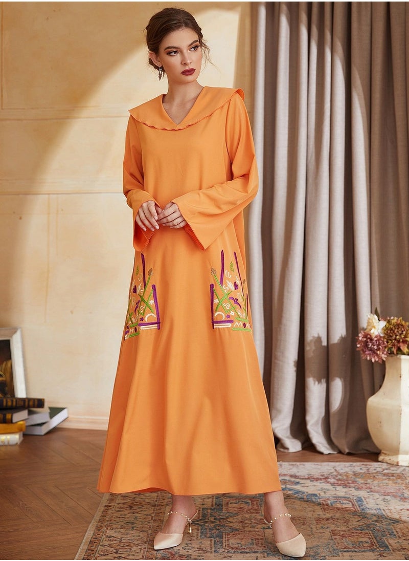 ShineShe - Jalabiya Orange Embroidered Robe, Shineshe Abaya - Image 1
