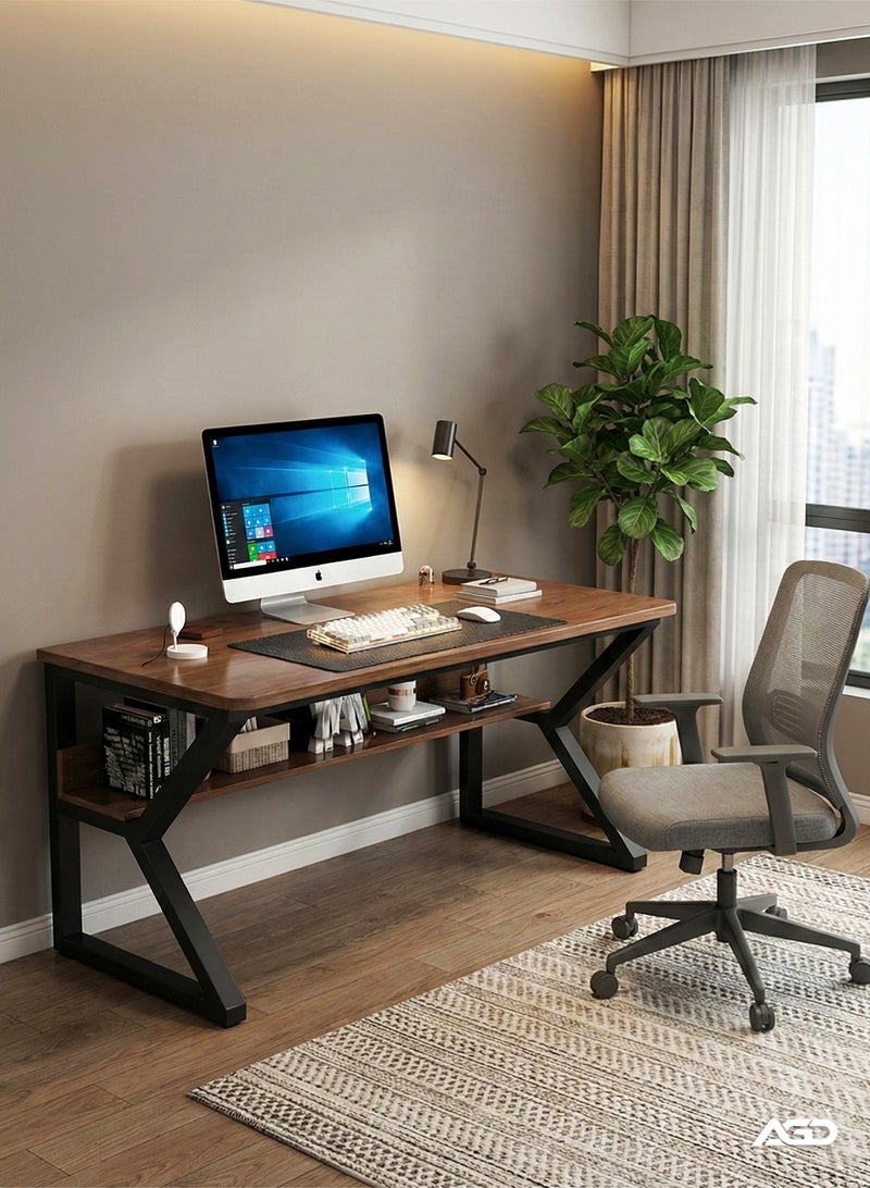 AGD Ergonomic Computer Desk with Power Outlet brown - Image 1