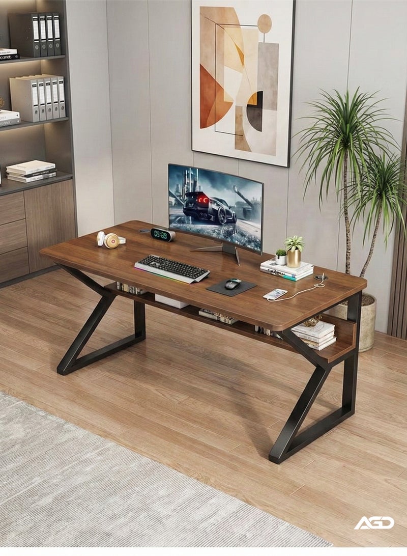 AGD Ergonomic Computer Desk with Power Outlet brown - Image 2