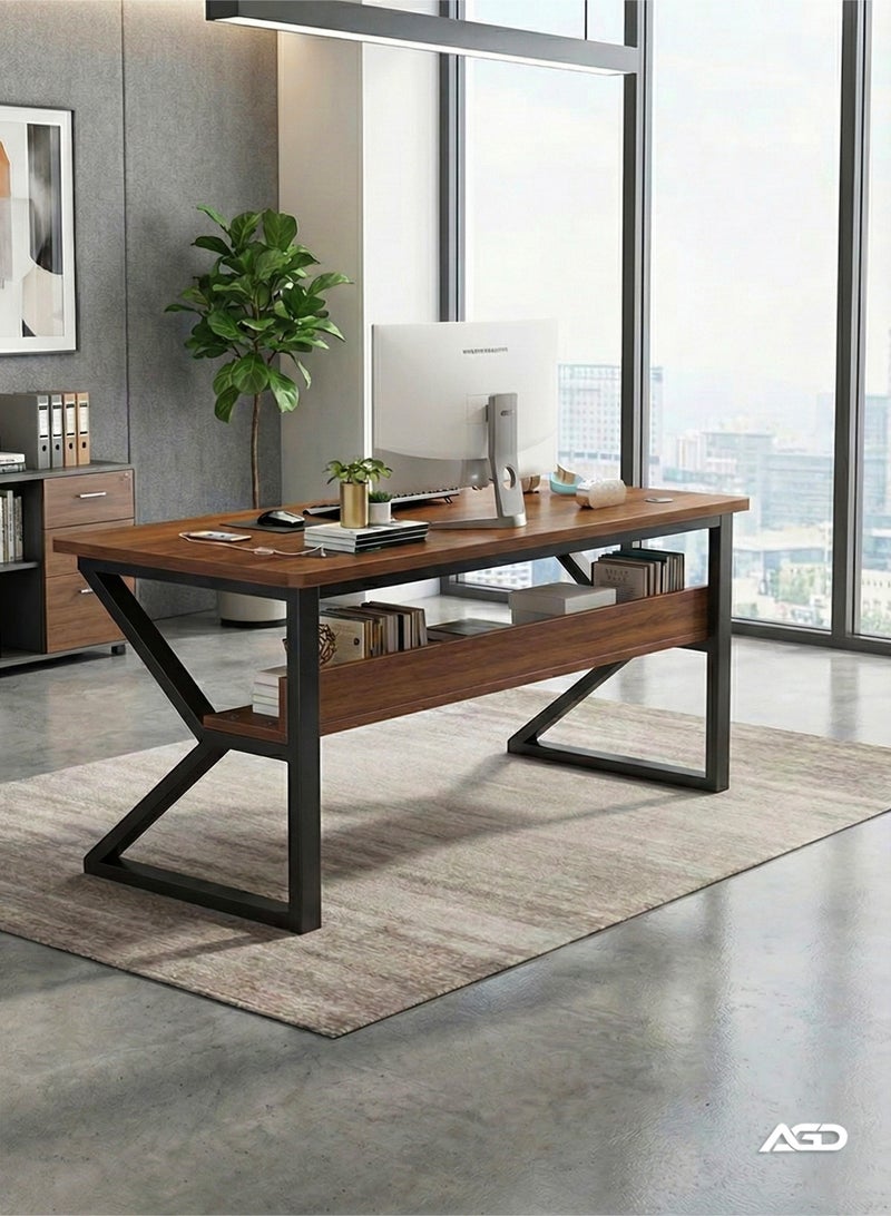 AGD Ergonomic Computer Desk with Power Outlet brown - Image 3