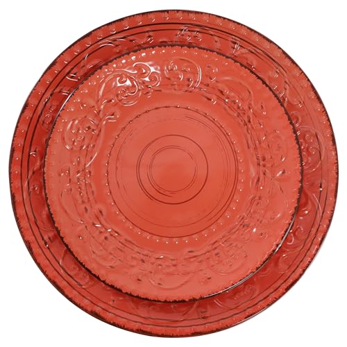 Elama Malibu Jasper 16-Piece Stoneware Embossed Pattern Reactive Glaze Orange Dinnerware Set, Tableware, Serveware Set (Jasper Orange) - Image 3