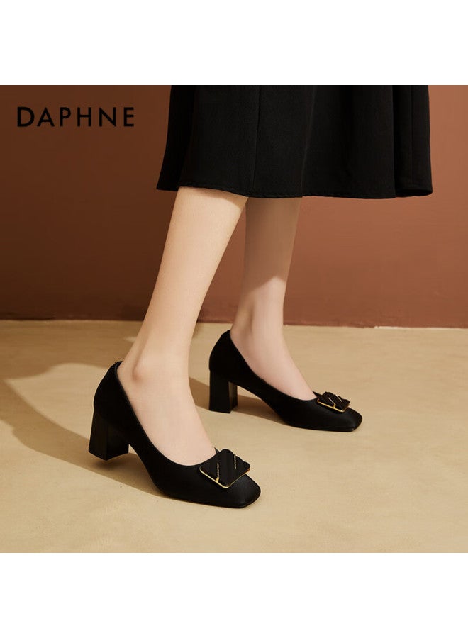 Daphne أحذية نسائية بكعب عريض ومربع مريح وأنيق لزيادة الطول أحذية تنقل نسائية فردية سوداء مقاس 37 - Image 5