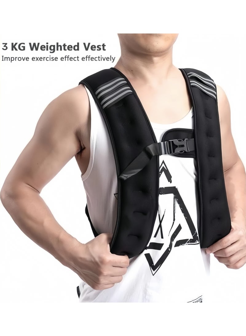 Lee Yon Adjustable Weighted Vest Weight Jacket for Men and Women with Reflective Stripe for Running Strength Training Workout Jogging Walking Home Gym Fitness Unisex, (3KG, Black) - Image 2