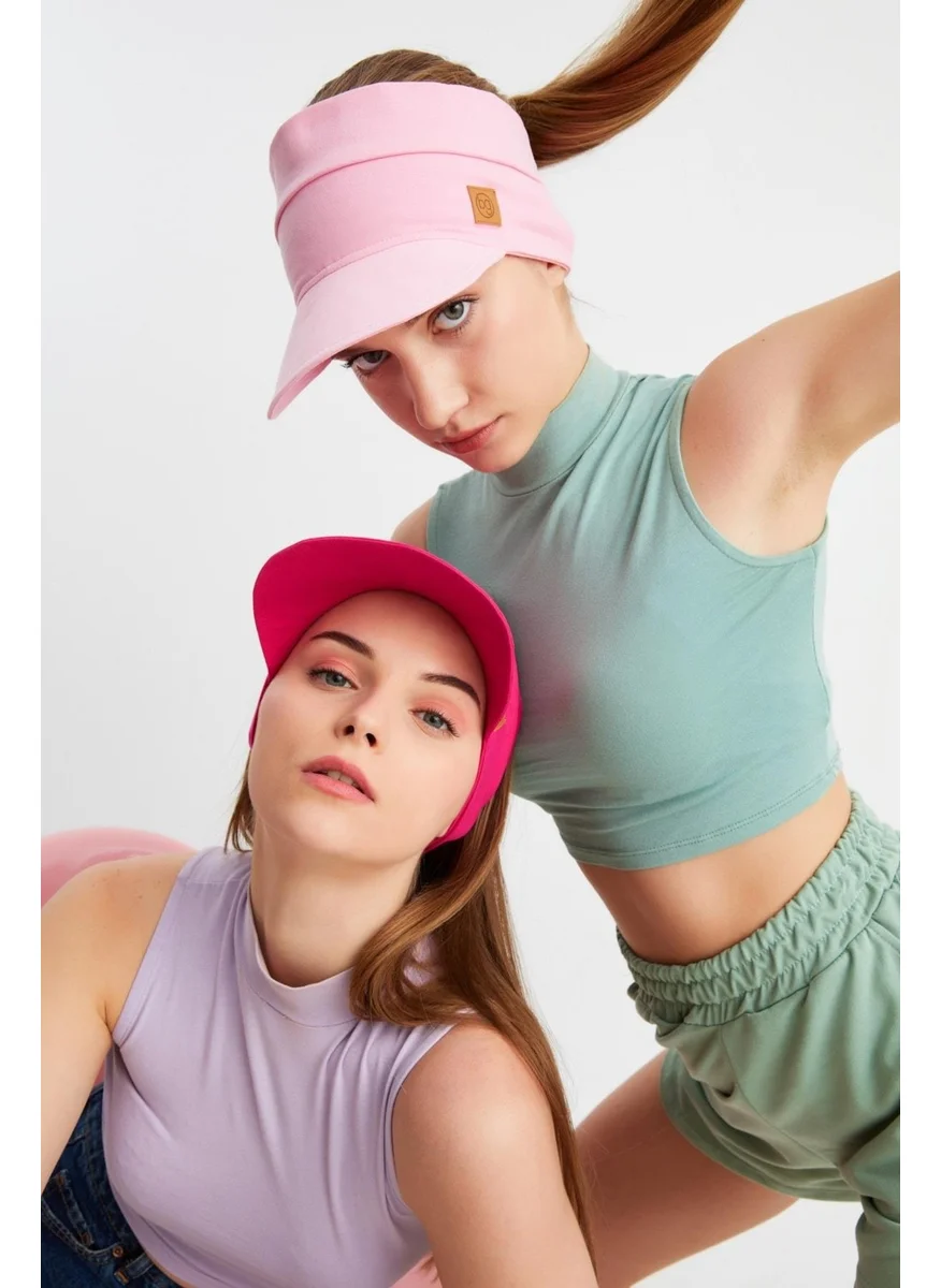 Butikgiz Pink - Fuchsia UV Protected Folding Open Top Soft Brim 100% Cotton Combed Tennis Visor Hat Set of 2