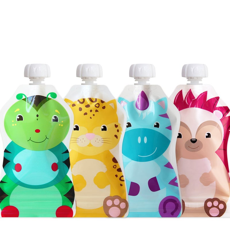 ChooMee Reusable Food Pouches, Snakpack 5 Oz | Ideal For Baby Food, Smoothies And Purees | Secure Double Lock Zipper, Wide Bottom, Bpa Free | 4 CT Freshsquad 5 Fl Oz (Pack Of 4) Assorted - Image 1