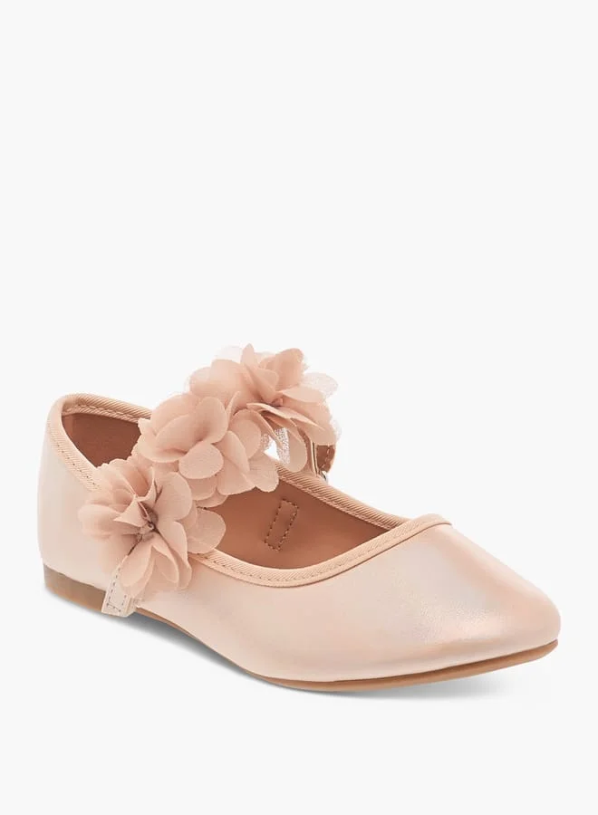 Flora Bella By Shoexpress Girls Flower Applique Ballerina Shoes with Hook and Loop Closure