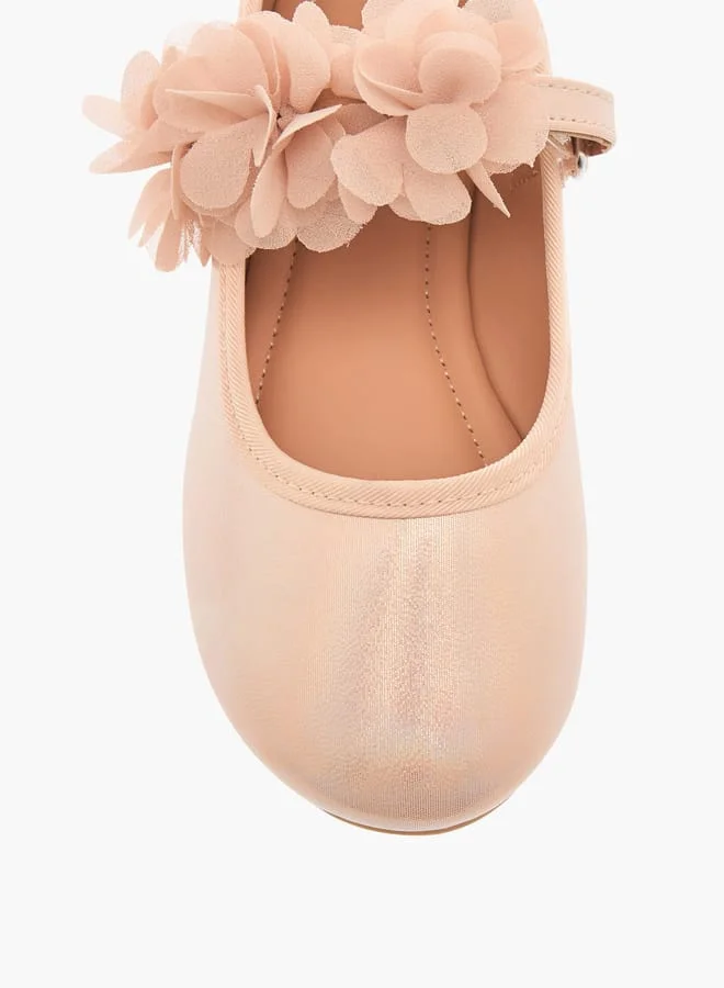 Flora Bella By Shoexpress Girls Flower Applique Ballerina Shoes with Hook and Loop Closure