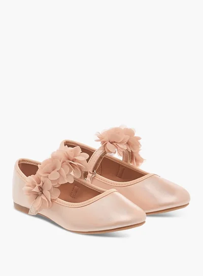 Flora Bella By Shoexpress Girls Flower Applique Ballerina Shoes with Hook and Loop Closure