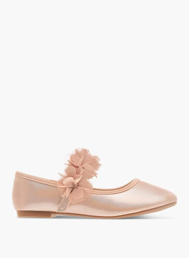 Flora Bella By Shoexpress Girls Flower Applique Ballerina Shoes with Hook and Loop Closure