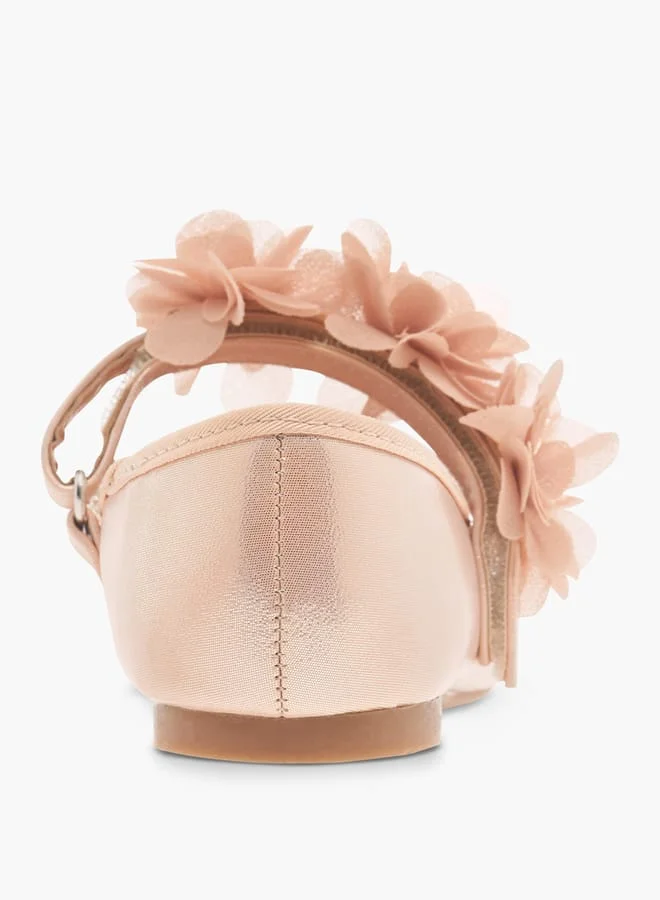 Flora Bella By Shoexpress Girls Flower Applique Ballerina Shoes with Hook and Loop Closure