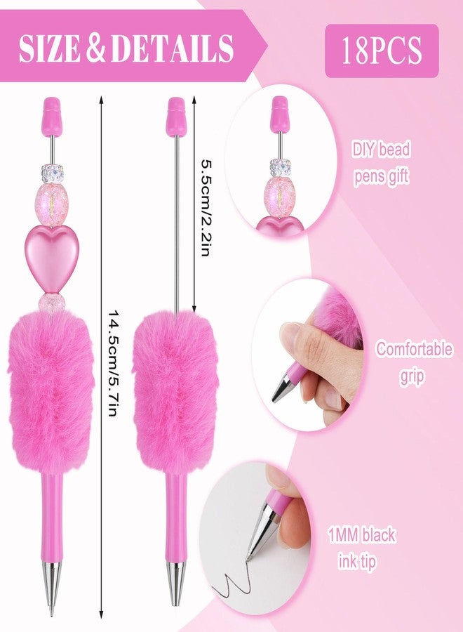 DIBALIYI 18 Pcs Fluffy Beadable Ballpoint Pens, Retractable Plush Ball Beaded Pens, 18 Colors Cute Plastic Bead Pen, Funny DIY Black Ink Pens for Office School Writing Gift Supplies - Image 2