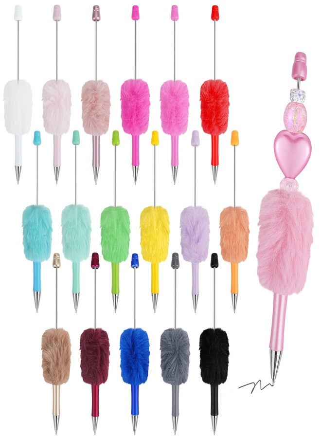 DIBALIYI 18 Pcs Fluffy Beadable Ballpoint Pens, Retractable Plush Ball Beaded Pens, 18 Colors Cute Plastic Bead Pen, Funny DIY Black Ink Pens for Office School Writing Gift Supplies - Image 1