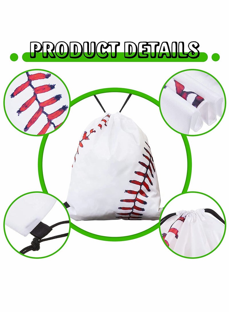 KASTWAVE Drawstring Backpack, Baseball Drawstring Bag, Baseball Drawstring Party Favor Bags, for Your Gym Class and Sports Teams 12 Pieces (White) - Image 3