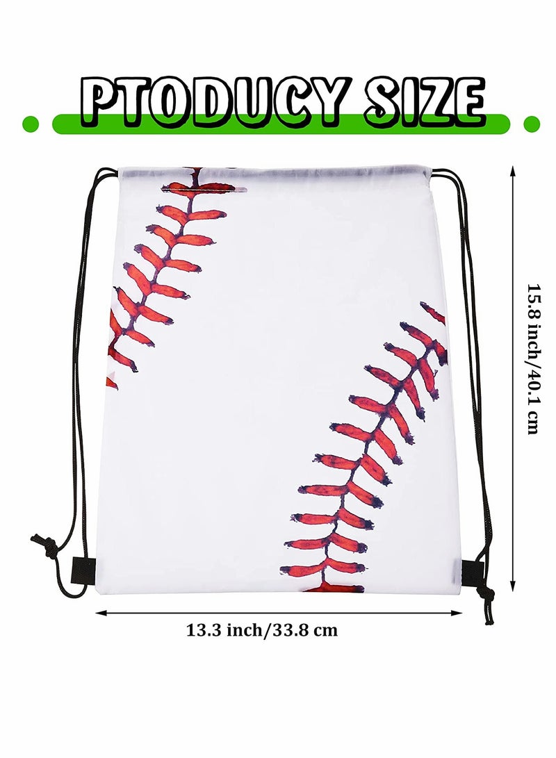 KASTWAVE Drawstring Backpack, Baseball Drawstring Bag, Baseball Drawstring Party Favor Bags, for Your Gym Class and Sports Teams 12 Pieces (White) - Image 2