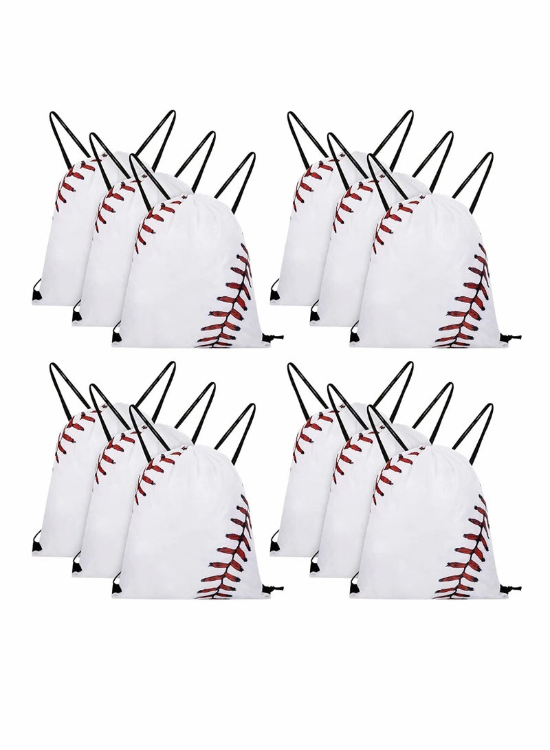 KASTWAVE Drawstring Backpack, Baseball Drawstring Bag, Baseball Drawstring Party Favor Bags, for Your Gym Class and Sports Teams 12 Pieces (White) - Image 1