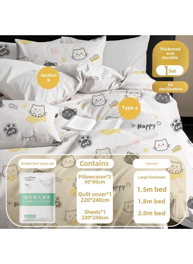 Disposable Pillowcase Bed Sheet Winter Thickened Household Hotel Supplies Increased Travel Special Business Suit-Color:Disposable Double Four-piece Set  - Image 1