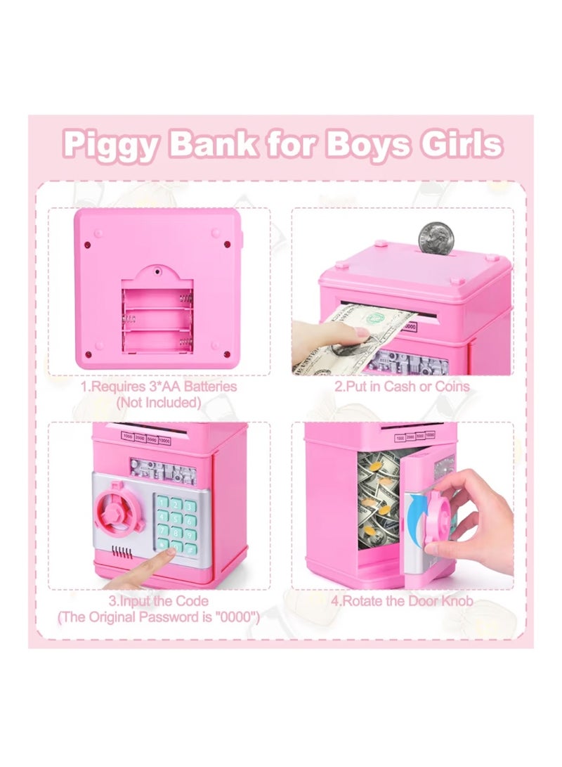 Refasy Piggy Bank for Girls & Boys, 4-11 Years - Electronic ATM Money Bank for Kids & Adults, Safe Coin Bank Toy, Pink - Image 4