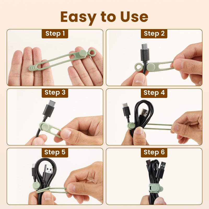 awrose 30 Pcs Silicone Cable Ties, Reusable Data Cable Organizer Wire Organizers for Office, Multipurpose Elastic Cord Wraps Cable Management for Charging Cord,Appliances,Home,Office,Kitchen,School,Travel - Image 5