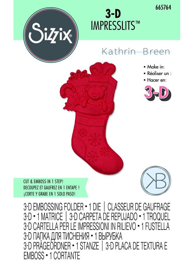 Sizzix Sizzx 3-D Impresslits Embossing Folder Christmas Stocking by Kath Breen | 665764 | Chapter 3 2022, Multicolor - Image 3