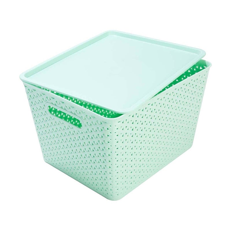 BLISSBORN Multipurpose Storage Baskets Big with Lid for Kitchen Vegetables Toys Books Office Stationery Utility Accessories Closet Wardrobe Set of 1Plastic - Image 3