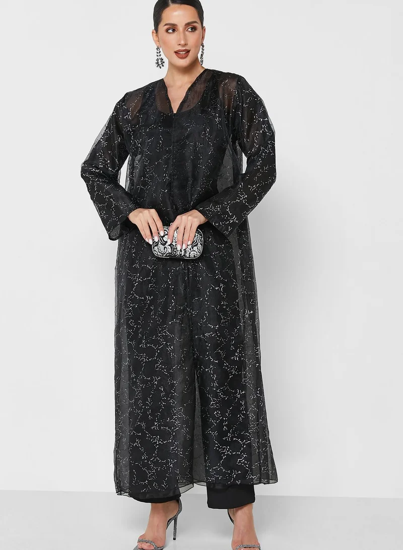 Khizana Textured Shimmer Abaya With Sheila