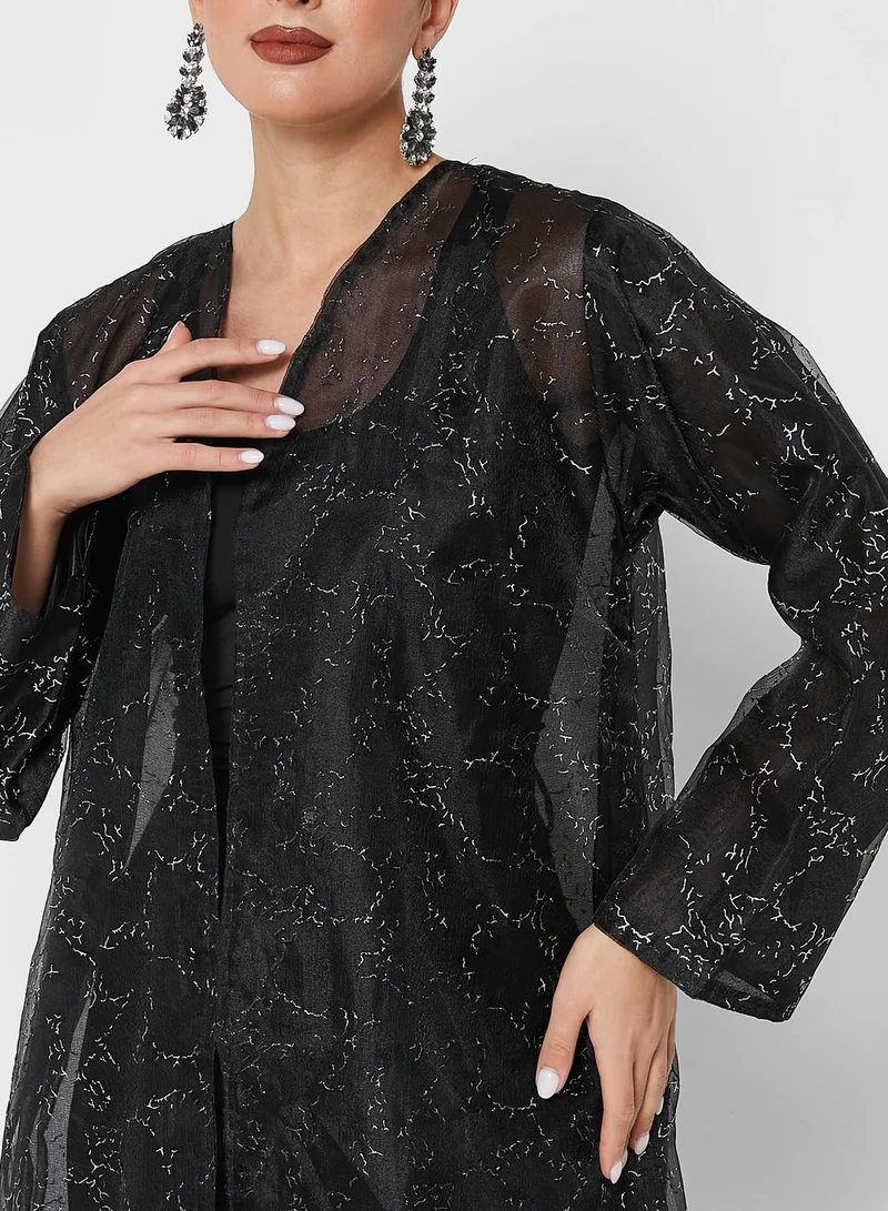 Khizana Textured Shimmer Abaya With Sheila
