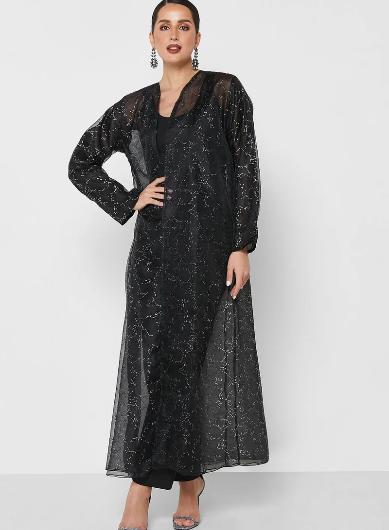 Khizana Textured Shimmer Abaya With Sheila