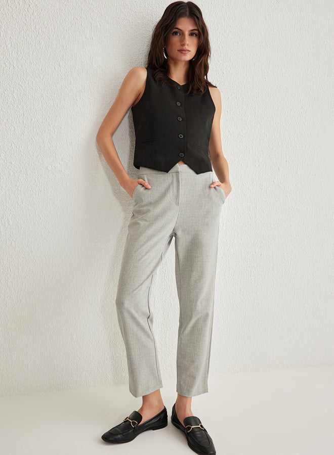 trendyol Grey High Waist Elasticated Cigarette Skinny Leg Woven Trousers - Image 5