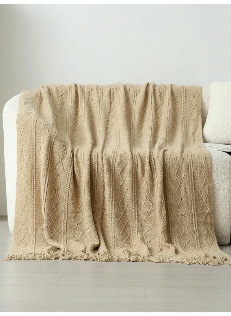 Zyfana Tassel Design Soft Blanket Keep Warm Acrylic Khaki 127 x 172cm - Image 3