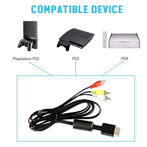 Xahpower 6Ft AV Cable for PS2 PS1 PS3, AV to RCA Composite Audio Video TV Cord Compatible with Playstation 1 2 3 - Image 3
