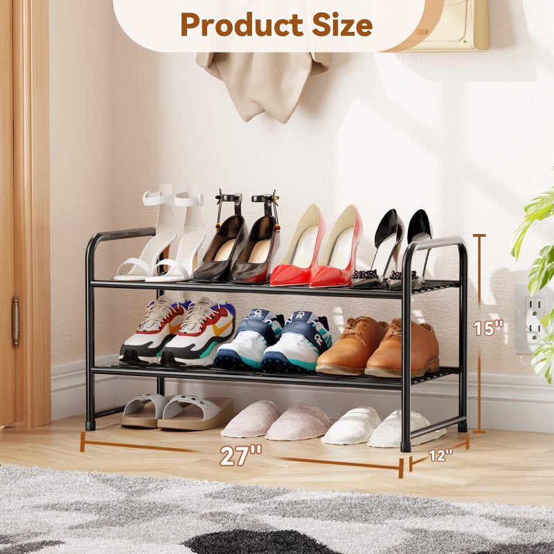 MWQ 2 Tier 27â€œ wide Shoe Rack Organizer for Closet, Metal Wire, Stackble, Black - Image 2