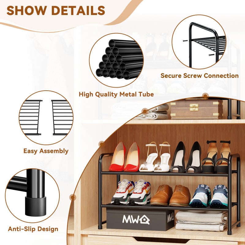 MWQ 2 Tier 27â€œ wide Shoe Rack Organizer for Closet, Metal Wire, Stackble, Black - Image 4