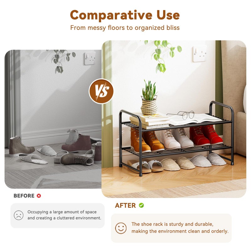 MWQ 2 Tier 27â€œ wide Shoe Rack Organizer for Closet, Metal Wire, Stackble, Black - Image 5